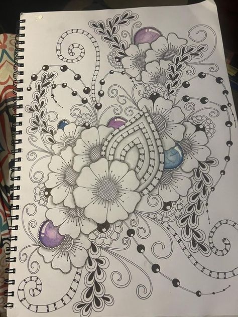 Zentangle Flower Doodles Tangle Patterns, Zendoodle Art Zen Tangles, Floral Zentangle, Doodling Art, Zentangle Inspiration, Black Paper Drawing, Zentangle Artwork, Zen Doodle Art, Zentangle Designs