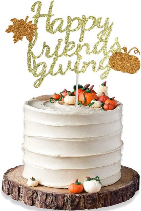 Friendsgiving Cake, Pumpkin Birthday Cake, Friendsgiving Decorations, Happy Friendsgiving, Happy Birthday Theme, Holiday Friends, Thanksgiving Friendsgiving, Thanksgiving Cakes, Graduation Cupcake Toppers