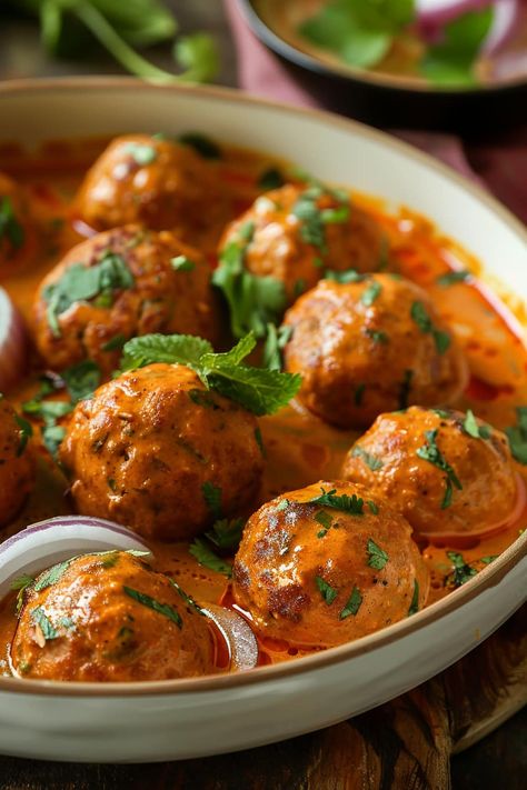 Indian Juicy Chicken Meatball Kofta Recipe - Tasty Cooking Aroma Aesthetic Indian Food, Chicken Balls Recipe, Indian Food Party, Indian Meatballs, Kofta Meatballs, Lamb Steak, Chicken Kofta, Meatballs Recipes, Best Indian Recipes