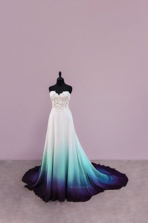 Canvas Bridal, Dye Wedding Dress, Non White Wedding Dresses, Ombre Wedding Dress, Galaxy Wedding, Ombre Wedding, Bridal Skirts, Ombre Dress, Fantasy Dress