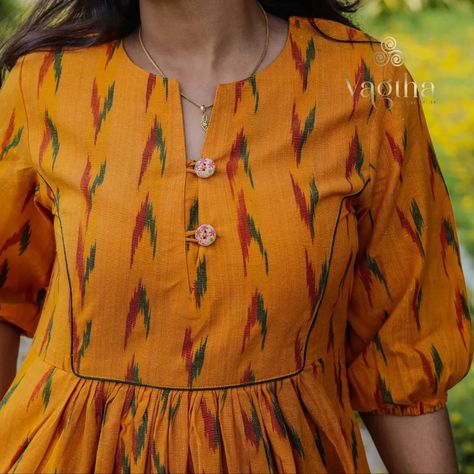 Visit our profile @vagthaclothing SAFFRON!!!!! An yellow and red dress made out of ikkat fabrics Carefully Handcrafted and hand curated only for you. #vagthaclothing #ikkathcotton #ikkat #ikkatdress #ikkatdress #newarrivals #neckdesigns #affordablestyle #comfortablefashion #ikkatlove #newbrand #yokedesigns #trendyoutfits #artisanmade #madeinindia #summercollection2024 #launched #wardroberefresh #womenownedbrand #smallbusiness Ikkat Kurta Designs, Ikkat Dresses, Frock Designs, Long Frock Designs, Long Frock, Kurta Neck Design, Long Frocks, Frock Design, Kurta Designs