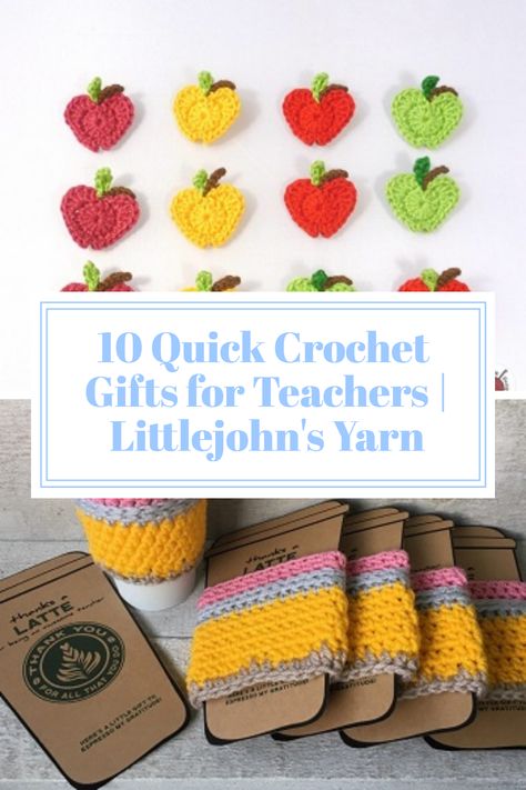 Looking for a fast and thoughtful way to thank your child's teacher? Look no further! Discover these 10 quick crochet gifts that will bring a smile to any teacher's face in no time! Free crochet patterns for teacher thank-you gift ideas. Crochet Ideas For Classroom, Crochet Gift For Teacher Free Pattern, School Spirit Crochet Ideas, Handmade Teacher Appreciation Gifts, Crayon Crochet Free Pattern, Crochet Teacher Gifts Christmas, Crochet Gift Ideas For Teachers, Easy Crochet Teacher Gifts, Teacher Crochet Patterns