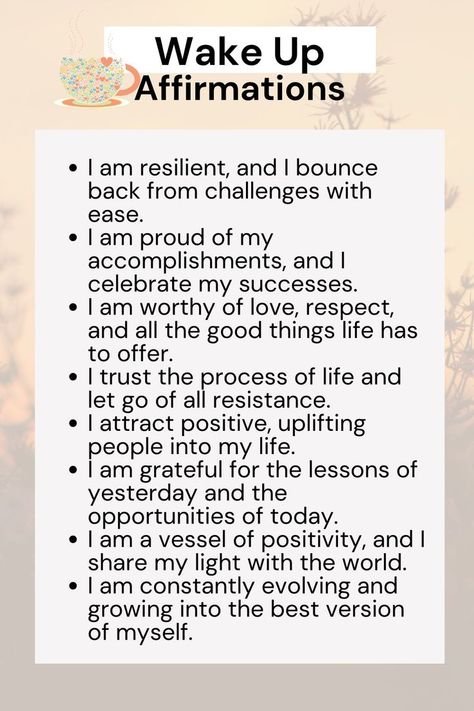 Start your day with positivity and purpose! 🌅✨ Immerse yourself in a cascade of uplifting wake-up morning affirmations that set the tone for a joyful and fulfilling day. Cultivate a mindset of gratitude and empowerment with each affirmation. Explore the transformative power of morning rituals and let these affirmations be your daily dose of inspiration. 🌈💖 #MorningAffirmations #PositiveSta | Great Day Affirmations, Affirmation Template, Spiritual Mantras, Amazing Affirmations, Gratitude Attitude, Affirmations Confidence, Journal Bible Quotes, Positive Affirmations For Success, Gratitude Prompts Affirmation Template, Spiritual Mantras, Amazing Affirmations, Gratitude Attitude, Affirmations Confidence, Positive Affirmations For Success, Journal Bible Quotes, Gratitude Prompts, Morning Mantra