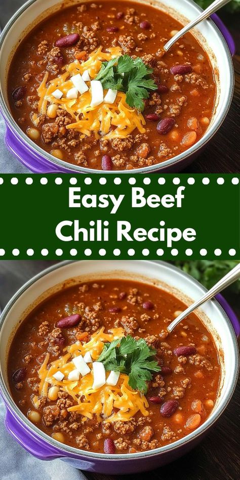 Need beef recipes for dinner? This easy beef chili recipe delivers rich flavors. Whether it's dinner for two or a full family meal, this hearty dish is a winning dinner recipe everyone will love. Quick Easy Chili Recipe, Top Chili Recipes, Easy Beef Chili Recipe, Easy Stovetop Chili Recipe, Best Easy Chili Recipe, Dinner For Family, Chili Recipe Stovetop, Hearty Chili Recipe, Stovetop Chili