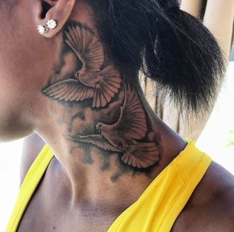 Dove Neck Tattoo, Neck Tattoo Ideas, Girl Neck Tattoos, Side Neck Tattoo, Throat Tattoo, Neck Tattoos Women, Muster Tattoos, Black Girls With Tattoos, Neck Tattoo For Guys