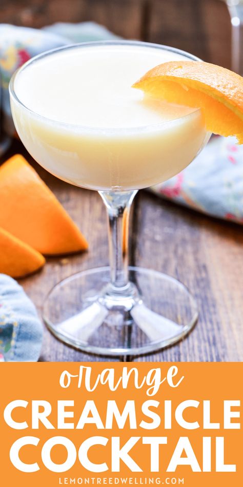 Bring back the flavors of childhood with this delicious Orange Creamsicle Cocktail! A simple combination of whipped cream vodka, Grand Marnier, orange juice, and half & half, it's a nostalgic flavor combination that's 100% adult approved! Creamsicle Martini, Orange Creamsicle Cocktail, Orange Creamsicle Drink, Creamsicle Cocktail, Creamsicle Drink, Cream Cocktails, Whipped Vodka, Whipped Cream Vodka, Cocktail Drinks Alcoholic