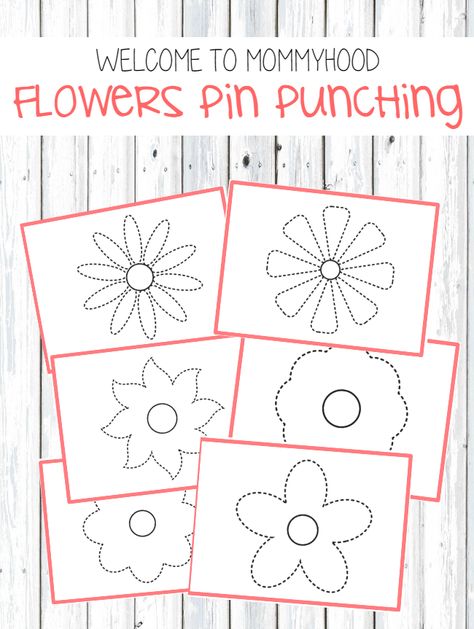 Montessori inspired activities: flowers pin punching printables by Welcome to Mommyhood #valentinesday #montessoriactivities #montessori #preschoolactivities #preschool Spring Montessori Activities Preschool, Plants And Flower Activities For Preschool, Flower Stamping Preschool, Flower Petal Names Preschool, Montessori Pin Punching, Montessori Easter, Montessori Spring, Pioneer Games, Montessori Garden