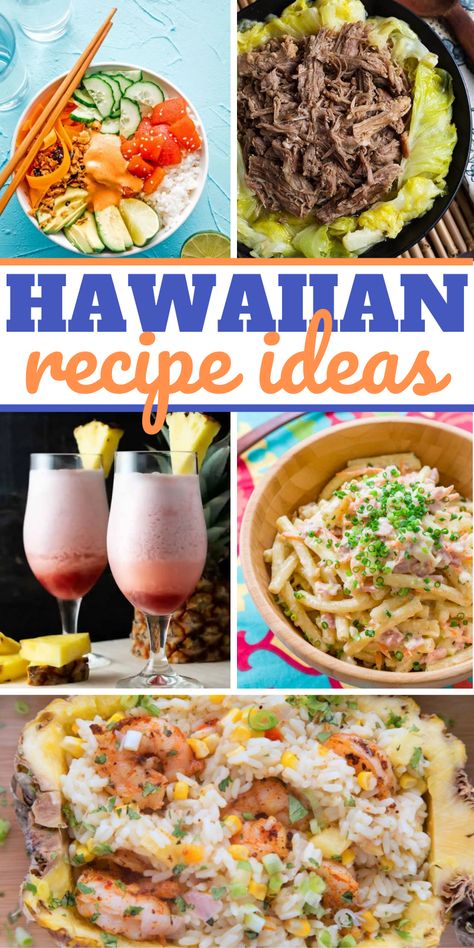 Easy Hawaiian Dinner Recipes, Hawaiian Pot Luck Dishes, Tropical Recipes Dinner, Easy Hawaiian Appetizers, Hawaiian Side Dishes Recipes, Hawaiian Main Dishes, Hawaiian Style Food, Pacific Island Food Recipes, Hawaiian Lunch Ideas