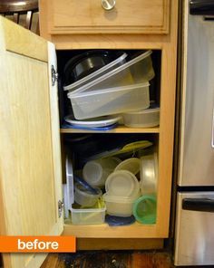 Tupperware Lid Storage Ideas, Plastic Container Storage Ideas, Travel Trailer Organization Ideas, Trailer Organization Ideas, Organize Food Storage Containers, Organize Food Storage, Organize Plastic Containers, Calm The Chaos, Pyrex Containers