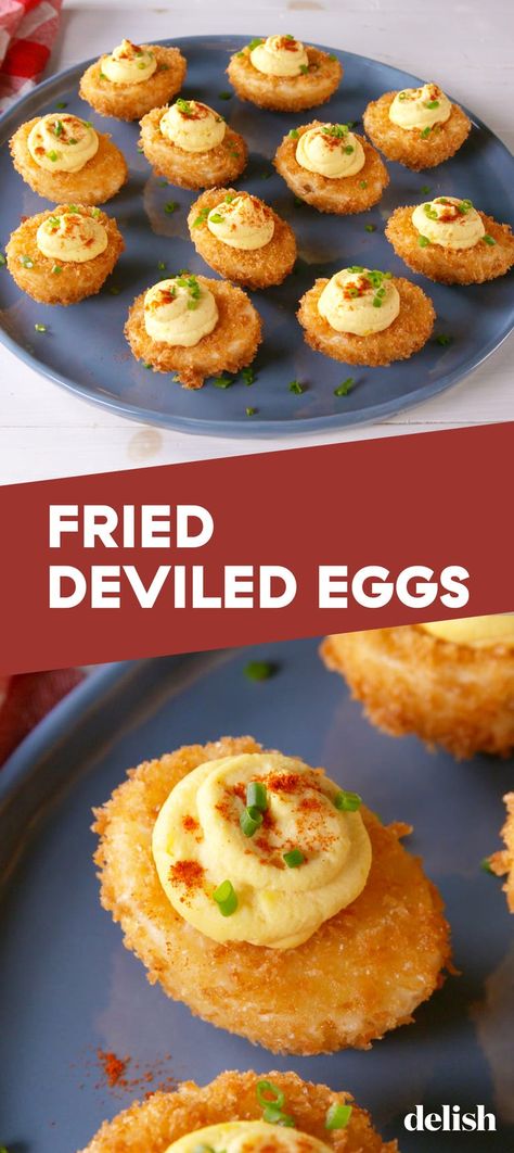 Dish, Food, Cuisine, Ingredient, Fried food, Produce, Vegetarian food, Staple food, Finger food, Baked goods, Deep Fried Deviled Eggs, Food Finger, Fried Deviled Eggs, Devilled Eggs Recipe Best, Egg Burger, Unique Snacks, Classic Appetizers, Deviled Eggs Recipe, Party Appetizer