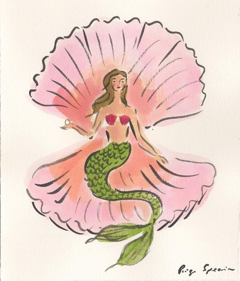 Paige Smith Spearin on Instagram: “Seashell pink is the prettiest pink” Mermaid Art Reference, Pearl Illustration, Seashell Top, Paige Smith, Stationary Ideas, Seashell Pink, Mermaid Top, Mermaid Illustration, Mermaid Aesthetic