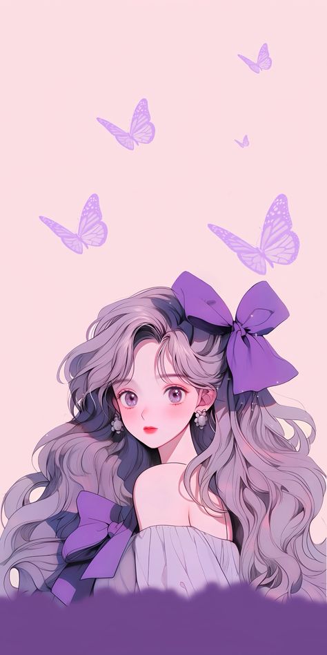 1/2 Lockscreen Purple Cute, Doll Anime, Anime Doll, Android Wallpaper Flowers, Cute Flower Wallpapers, Girly Art Illustrations, Cute Cartoon Drawings, Anime Artwork Wallpaper, Digital Art Anime