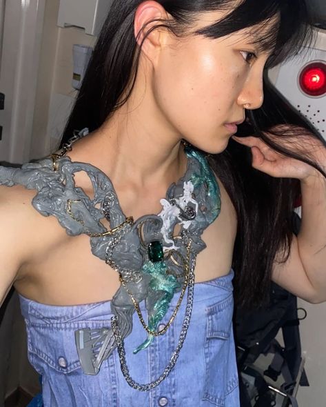 Upcycled necklace by VACSOM.  Materials: resin / metal chain / synthetic plastic polymer / up cycled materials Korean Jewellery, Korean Jewelry, Accessories Brand, South Korean, Accessories Branding, Metal Chain, New Life, Chain, Beauty