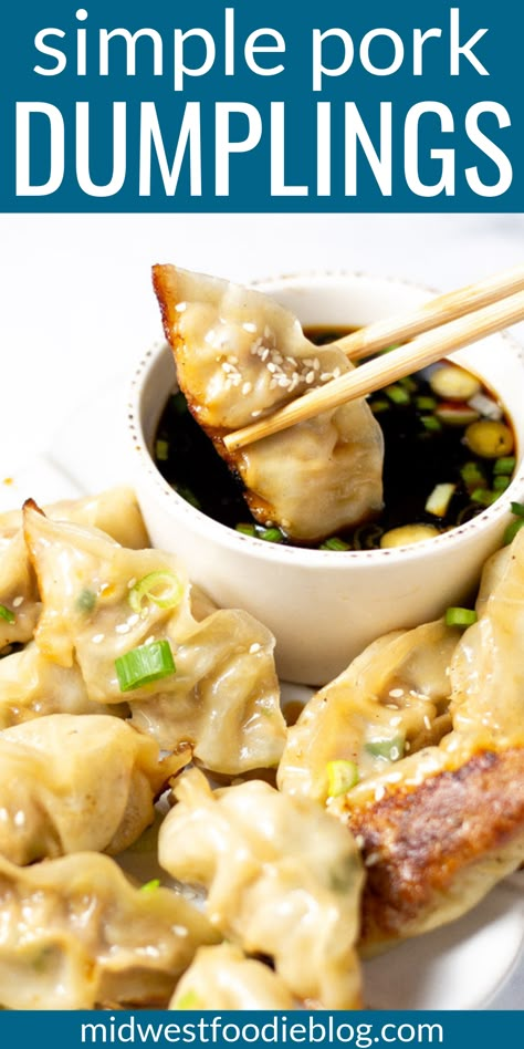 Pan Fried Pork Dumplings | Midwest Foodie | Simple, satisfying and loaded with flavor, these pork dumplings will have your family asking for seconds! They're crispy yet tender making them the perfect main course or party appetizer! Pork Potstickers Recipe, Fried Pork Dumplings, Potstickers Recipe, Pork Dumplings, Wonton Recipes, Pork Dumpling, Mapo Tofu, Chinese Dumplings, Pot Stickers