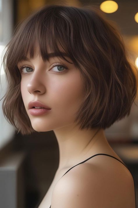 Sleek French Bob with Blunt Bangs, haircut for round face Bangs Hairstyles Round Face, Bangs Haircut For Round Face, Cute Haircuts For Round Faces, Asian Round Face, Cute Hairstyles For Round Faces, Bob With Bangs Round Face, French Bob With Bangs Round Faces, Messy Short Bob, Asian Hair Bob