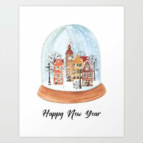 New Year Drawings Ideas, Happy New Year Art Ideas, New Years Watercolor, New Year Illustration Art, New Year Drawing Ideas, Happy New Year Art, Happy New Year Illustration, Winter Karten, Winter Drawings