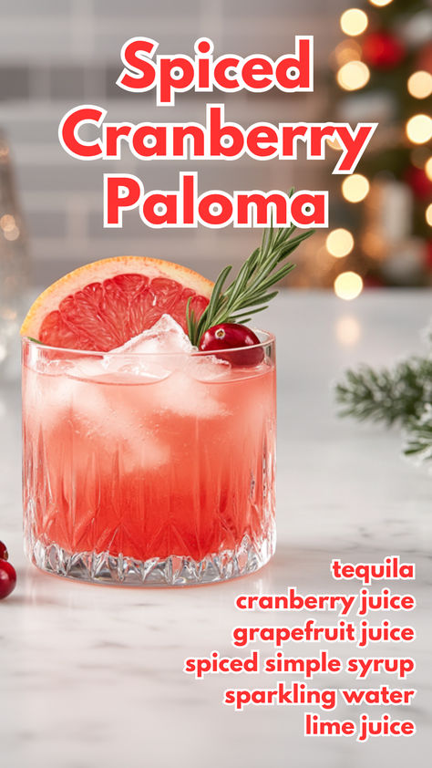 Spiced Cranberry Paloma Recipe Cranberry Paloma, Party Cocktail Recipes, Xmas Cocktails, Cocktail Cards, 90s Playlist, Paloma Recipe, Yule Christmas, Paloma Cocktail, Colorful Drinks