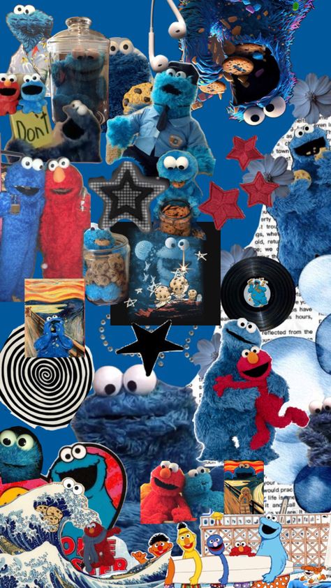 Cookie Monster And Elmo, Cookie Monster Wallpaper, Elmo Wallpaper, Pink Hello Kitty Wallpaper Iphone, Monster Wallpaper, Elmo And Cookie Monster, Monster Cookie, Widget Board, Y2k Wallpaper