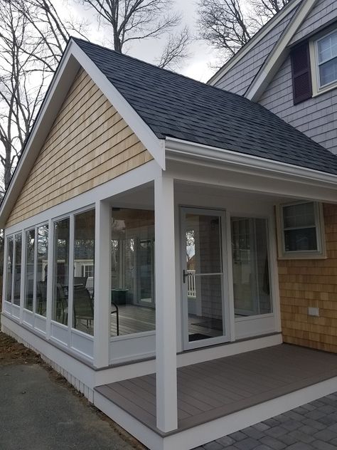 Cape Cod Sunroom Addition, Sunroom With Patio Attached, Cape Cod Sunroom, Sunroom With Deck Attached, Add On Sunroom Room Additions, 3 Season Room Ideas Patio Enclosures, 3 Seasons Porch Ideas, 3 Season Sunroom, 4 Season Porch