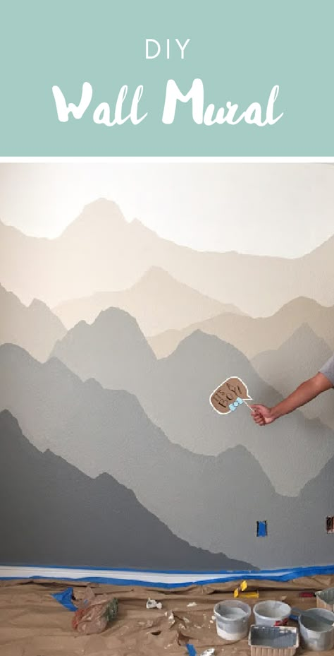 Adventure Nursery Theme Gender Neutral, Mountain Mural Kids Room, Basement Playhouse, Diy Mountain Mural, Diy Wall Mural, Ombré Wall, Neutral Room Decor, Diy Mountain, Nursery Diy Projects