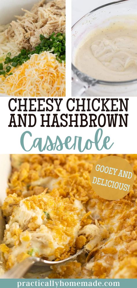 Hashbrown Meals Dinners, Chicken Casserole With Hashbrowns, Hashbrown Dinner Ideas, Dinner Recipe With Shredded Chicken, Cheesy Chicken Hashbrown Casserole, Hashbrown Casserole With Chicken, Chicken Hashbrown Casserole Easy, Chicken And Shredded Hashbrowns, Chicken And Hashbrowns