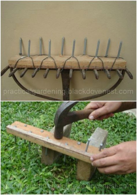 DIY Repurposed Rake Lawn Aerator Diy Aerator Lawn, Aerator Diy Lawn, Diy Lawn Aerator, Grass Types, Garden Themes, Healthy Harvest, Planning Garden, Grass Fields, Best Garden Tools