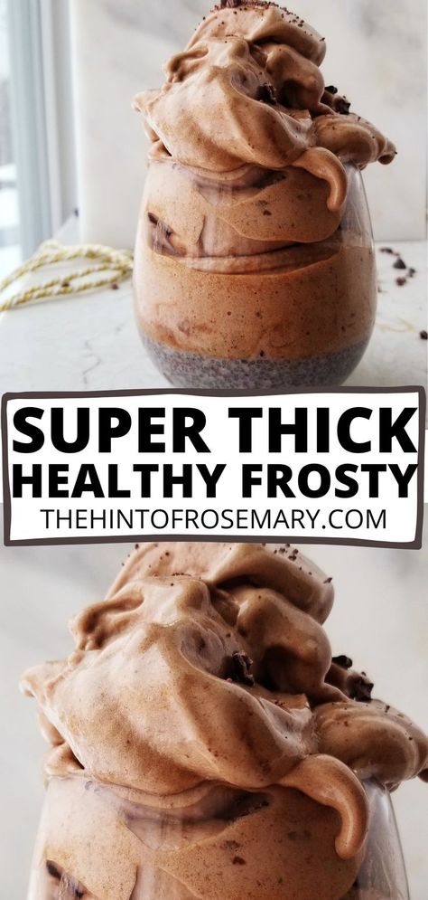 thick creamy chocolate smoothie jar Healthy Wendy’s Frosty, Chia Ice Cream, Healthy Frosty, Wendys Frosty Recipe, Healthy Chocolate Smoothie, Waffle Recipe Healthy, Smoothie Jar, Healthy Chocolate Pudding, Free Smoothie Recipes