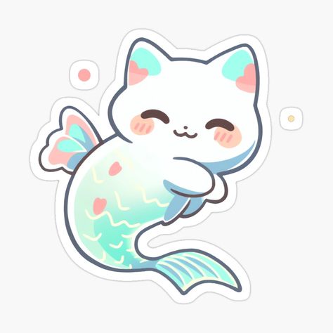 Cute Kawaii Kitty Mermaid Cat by CozyKawaiiArt | Redbubble Simple Kawaii Drawings, Cute Mermaid Drawing, Cute Cat Art Kawaii, Mermaid Cute Drawing, Kawaii Mermaid, Chibi Mermaid, Mermaid Cute Cartoon, Cat Mermaid, Mermaid Cat Drawing