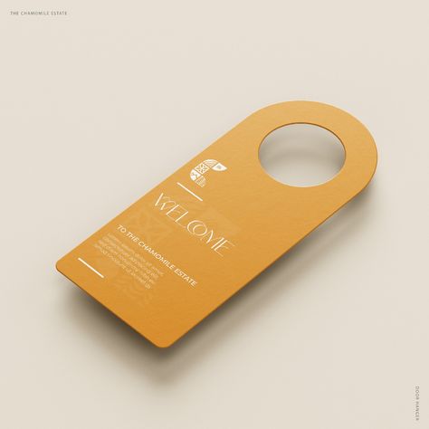 Designed by Adil Tate for the remote hill station hotel and the name of the hotel is the chamomile estate.#identity #branding #door #doorhanger #doorhangermockup #hotelhanger #design #chamomileestate#mockup Hotel Door Hanger, Hotel Hanger, Door Hanger Design, Hotel Door, Identity Branding, Hanger Design, Hill Station, Door Hanger, Door Hangers