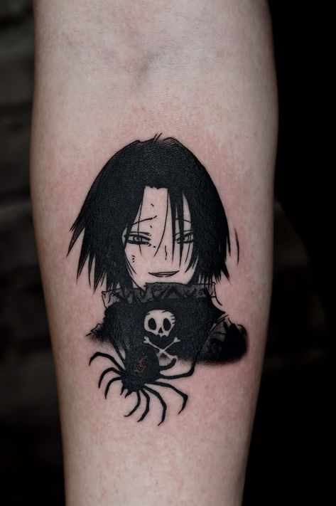 Hxh Tattoo Ideas Spider, Feitan Hunter X Hunter Tattoo, Hxh Tattoo Ideas, Hxh Tattoo, Hunter Spider, Feitan Portor, Hunter Tattoo, Spider Tattoo, Anime Tattoos