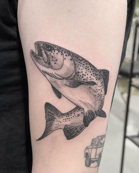 Brooke Trout Tattoo, Trout Tattoos For Men, Appalachia Tattoo, Rainbow Trout Tattoo, Trout Tattoo, Fresh Tattoo, Fish Tattoo, Dad Tattoos, After All These Years