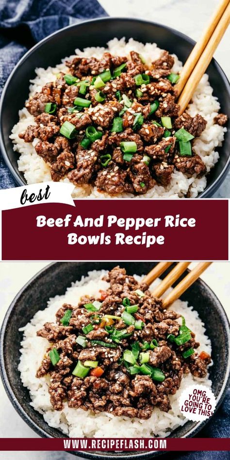 Want to impress at dinner without the hassle? The Beef and Pepper Rice Bowls combine tender beef and vibrant peppers for a colorful, light meal option. Save this recipe now for a quick dinner that’s both delicious and nourishing, perfect for busy weeknights or laid-back weekends! Rice Bowls Healthy, Pepper Rice, Reflux Recipes, Steak And Rice, Beef Steak Recipes, Healthy Ground Beef, Rice Bowls Recipes, Beef And Rice, Light Dinner