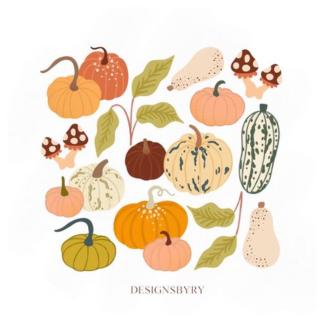 November Illustration Art, Pumpkin Drawing Aesthetic, Halloween Food Illustration, Pumpkin Graphic Design, Autumnal Doodles, Pumpkin Illustration Autumn, Fall Illustration Art, Fall Graphic Design, Fall Leaves Illustration