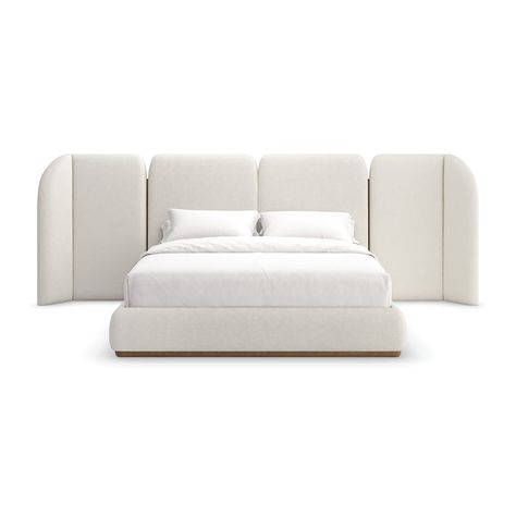 Indulge in the luxurious comfort of the Malta Upholstered Bed from Caracole. With a soothing design inspired by the whitewashed architecture of the Amalfi coast, this bed is fully upholstered in lush microfiber with elegant Toasted Pecan accents. Optional sculptural wing panels complete the look for a truly indulgent experience. Highlights Fully upholstered bed Some assembly required Available in 2954-88CC-P performance fabric with Toasted Pecan base finish Caracole Malta Upholstered Bed in Whit Curved Bedroom, Tuscany Bedroom, Chaise Bedroom, Toilet Accessories Decor, Town Houses, Bed Back, Baby Nursery Furniture, Table Top Design, The Amalfi Coast