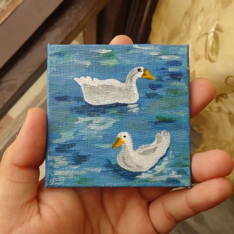 Chillin' ducks 🦆💧 • Pinterest inspired • #aesthetic #ａｅｓｔｈｅｔｉｃ #gouache #gouachepainting #canvaspainting #minicanvas #ducks #pinterest #duck #duo Duck Paintings, Inspired Aesthetic, Mini Canvas, Aesthetic Aesthetic, Gouache Painting, Ducks, Painting Ideas, Canvas Painting, Paintings