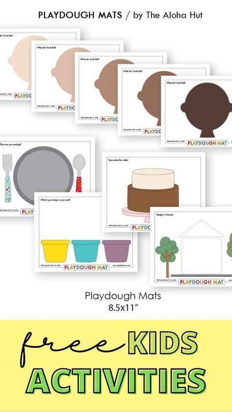 Free printable playdough mats are a great guided play activity for young kids, toddlers, preschoolers, and more. Let kids be creative with mixed media art: playdough, clay, puffy paint, pom poms, and other craft supplies. This is a fun and easy montessori activity with lots of open ended play depending on the art supplies you want to use. Print the free printable playdough mats and kids art activity mats, laminate to use again and again, and let the kids have fun creating simple art with mats! Play Doh Learning Activities, Play Doh Printables, Free Printable Play Dough Mats, Playdoh Learning Activities, Play Dough Face Mats Free Printable, Printable Montessori Activities, Printable Play Mats Free, Kindergarten Free Play Activities, Playdoh Mats Printable Free Shapes