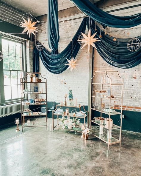 Celestial Theme Birthday Party, Starfall Wedding Theme, Acotar Baby Shower Ideas, Celestial Wedding Reception, Crystal Baby Shower Theme, Astrology Wedding Theme, Celestial Tablescape, Celestial Bridal Shower Theme, Under The Stars Wedding Theme