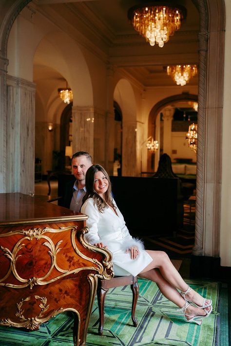 A couple sitting at the piano during their hotel engagement session. H + P had the most elegant engagement session inside a hotel. See more texas engagement photos, engagement photos hotel bar, classic engagement photos with car, classic engagement photos vintage, & hotel engagement photos. For romantic engagement photos & classic wedding photos in Texas book Lauren at laurencrumplerphoto.com! Hotel Engagement Photos, Texas Engagement Photos, Classic Engagement Photos, Vintage Engagement Photos, Vintage Hotel, Couple Sitting, Romantic Engagement Photos, St Anthony, Couples Engagement Photos