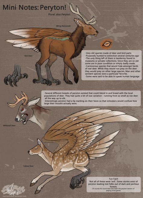 Mini-Notes: Peryton by Arborpunk Deer Dragon Hybrid, Medieval Fantasy Creatures, Peryton Deer Fantasy Creatures, Bird Dragon Hybrid, Peryton Mythology, Peryton Deer, Centaur Deer, Deer With Wings, Animals With Wings