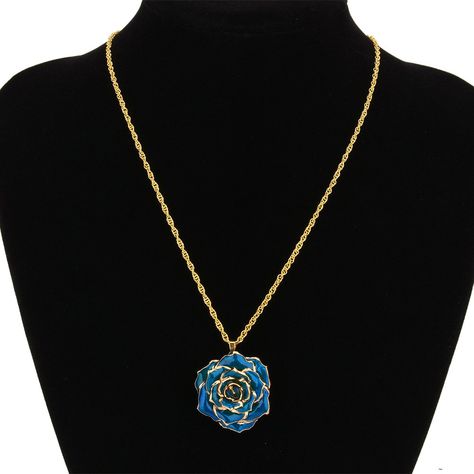 ZJchao 30mm Blue Real Rose Necklace Real Rose Dipped 24k Gold Rose Flower Pendant Great Gift for Women >>> Check out the image by visiting the link. (This is an affiliate link) Deer Bracelet, Gold Rose Flower, Antler Necklace, Real Rose, Golden Necklace, Great Gifts For Women, Rose Pendant, Rose Necklace, Silver Jewelry Pendant