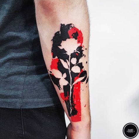 Inverse Tattoo Negative Space, Negative Space Tattoo Design, Black Red Tattoo, Negative Space Tattoo, Aa Tattoos, Rose Tattoo Sleeve, Dot Tattoos, Trash Polka Tattoo, Writing Tattoos