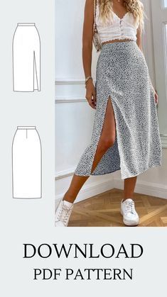 Stylish Sewing Projects, Skirt Sowing Pattern, Simple Midi Skirt Pattern, Easy Skirts To Sew Free Pattern, Summer Outfits Sewing Patterns, Sewing Pattern Midi Skirt, Simple Skirt Pattern Free, Sew Skirt Patterns, Pattern Skirt Sewing