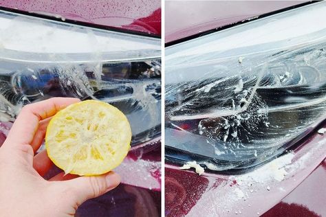 Lemon And Baking Soda, Clean Headlights, Cleaning Headlights On Car, Clean Car Lights, Headlight Restoration Kit, How To Clean Headlights, Baking Soda And Lemon, Baking Soda Cleaning, Headlight Restoration