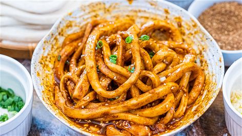 Sichuan Spicy Udon Noodles Tianshui Mian Recipe (甜水面) Spicy Udon Noodles, Souped Up Recipes, Chow Fun Recipe, Roasted Soybeans, Bean Pasta, Better Than Takeout, Chinese Takeout, Udon Noodles, Perfect Pasta