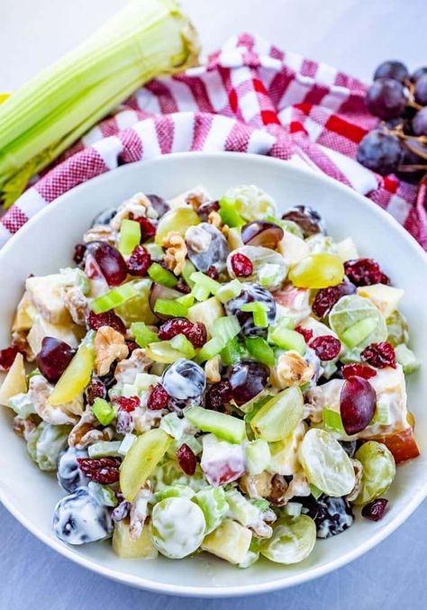 Healthier Waldorf Salad Recipe - How to Make it... Walford Salad, Waldorf Salad Recipe Healthy, Easy Waldorf Salad, Light Salad Recipes, Turkey And Mashed Potatoes, Waldorf Salad Recipe, Cold Salad Recipes, Layered Salad Recipes, Apple Salad Recipes