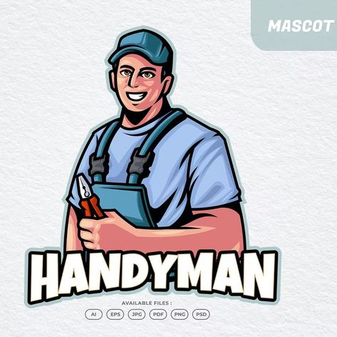 Handyman Service Logo Design AI, EPS, PSD Handyman Services, Service Logo, Man Logo, How To Make Logo, Logo Templates, Logo Design, ? Logo, Fictional Characters, Design