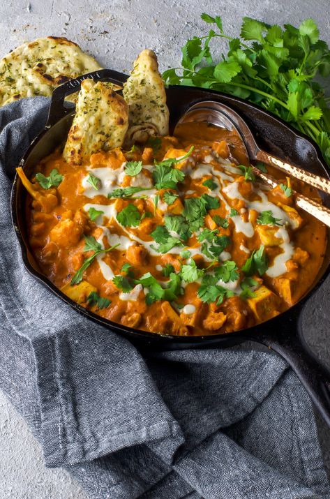 Roasted Cauliflower and Tofu Tikka Masala (Vegan) - Iamstufft Tofu Masala, Cauliflower Tikka Masala, Tofu Cauliflower, Tofu Tikka Masala, Dry Cereal, Tofu Tikka, Coconut Curry Chicken Recipes, Vegan Tikka Masala, Foreign Recipes