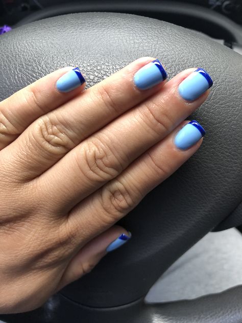 Blue French Manicure Designs, Light Blue French Manicure, Blue Nail Manicure, Shades Of Blue French Tip Nails, Rounded Blue French Tip Nails, Different Shades Of Blue Nails French Tip, Blue Shades French Tip Nails, Blue Tip Nails French Manicures, Blue Reverse French Nails