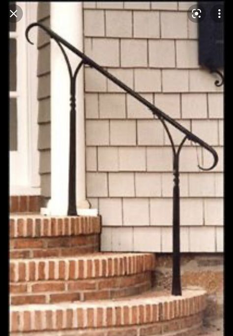 Porch Handrails, Exterior Handrail, Iron Stairs, Metal Stair Railing, Stairs Railing, Outdoor Handrail, Outdoor Stair Railing, Front Porch Steps, Wrought Iron Stair Railing