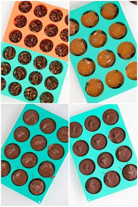 Turtle Candy Recipe Easy, Molded Candy Recipes, Chocolate Mold Recipes, Cashew Turtles, Chocolate Turtles Candy, Chocolate Candies Homemade, Christmas Candy Mold Recipes, Keto Turtle Candy, Chocolate Candy Recipes Using Molds